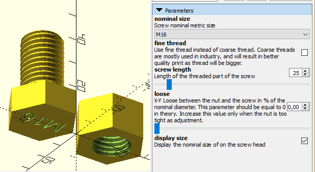 Metric hexagonal Screw and Nut Library