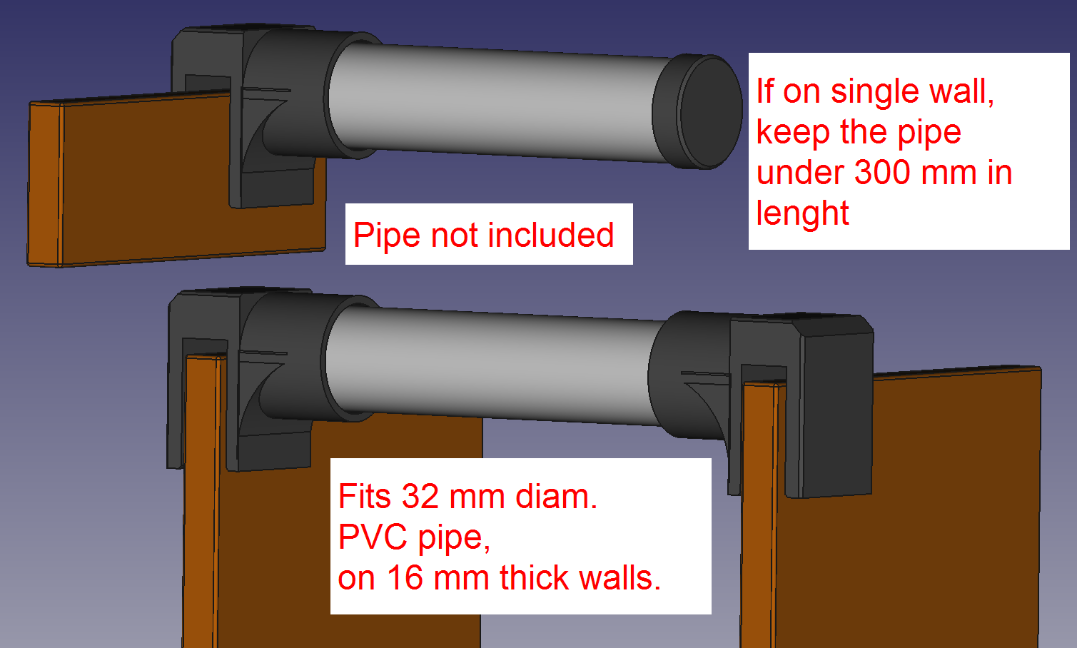 Pipe On Wall - quick attachment -  non permanent