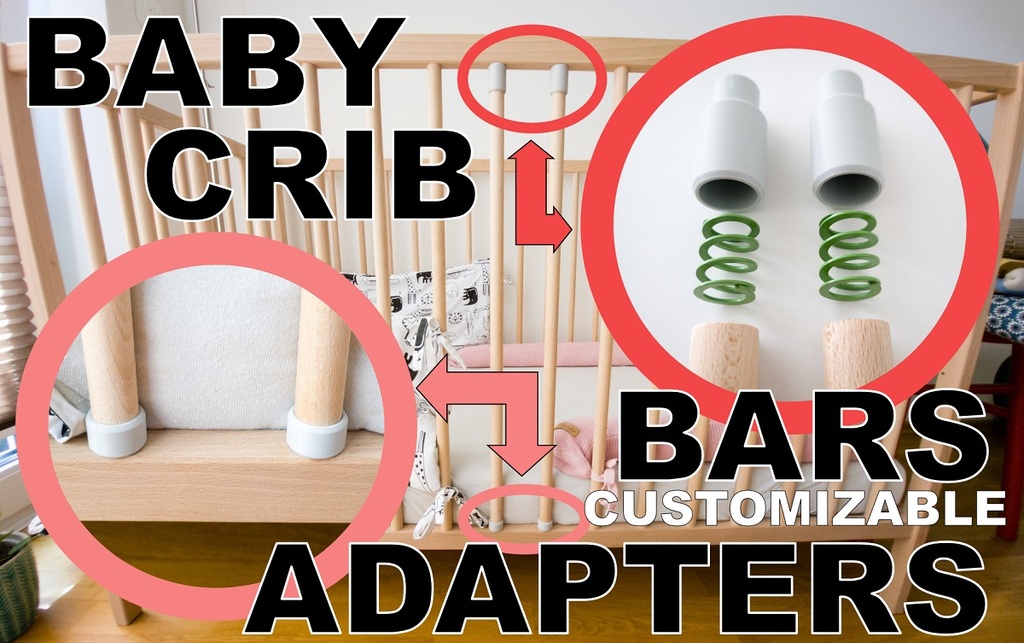 Baby Crib Bars Adapters (Customizable) for IKEA Sniglar or others