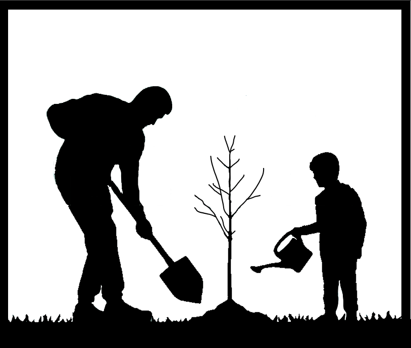 2D Father and son planting tree 