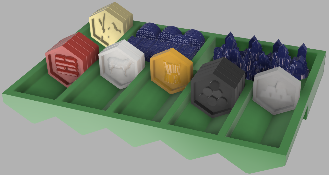 Settlers of Catan Storage for Hexigonal/Hex Resource Tokens and Development Cards