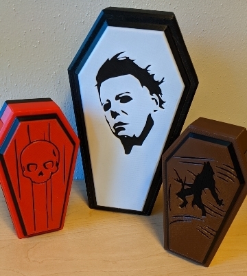 Werewolf, Michael Meyers, and Joker Toppers Remix of Twist Lock Coffin by 3d-printy - Halloween