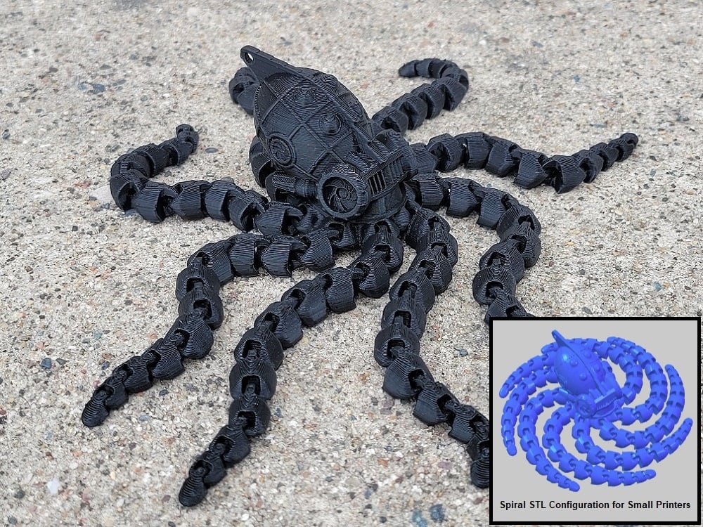 Steampunk Octopus - Long Tentacles (Spiral STL)