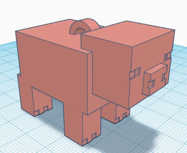 Minecraft Pig w/hook (for backpack/ornament/keys)