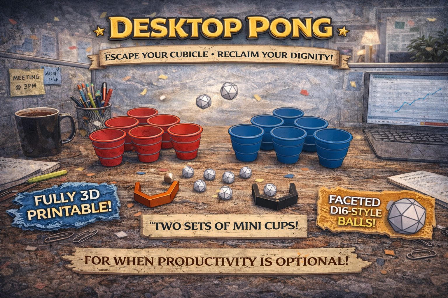 Desktop Pong - 3D Printable Mini Beer Pong Inspired Tabletop Game