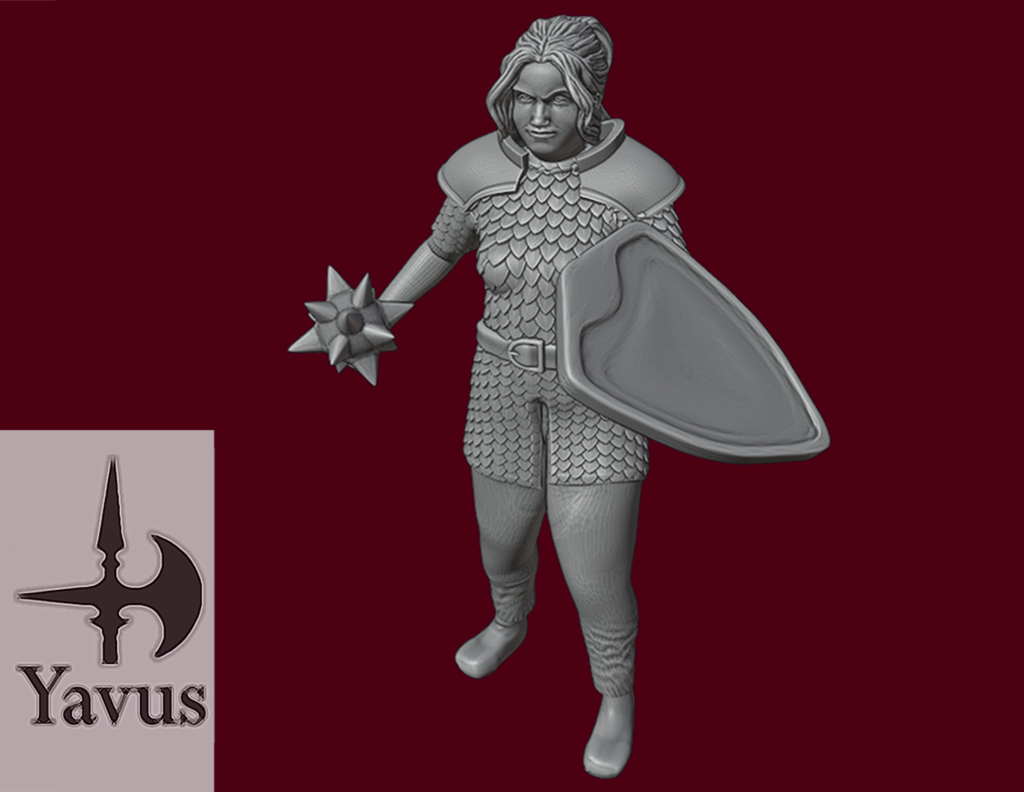 Female Human Scale Mail Morning Star Shield - Fighter, Cleric or Paladin
