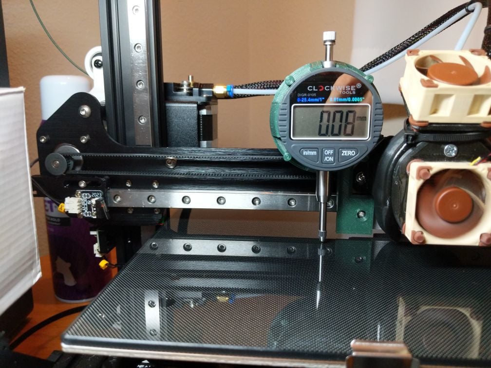 Dial Indicator Mount for Ender 3 V2 with 3d Fused X-axis linear rail mod
