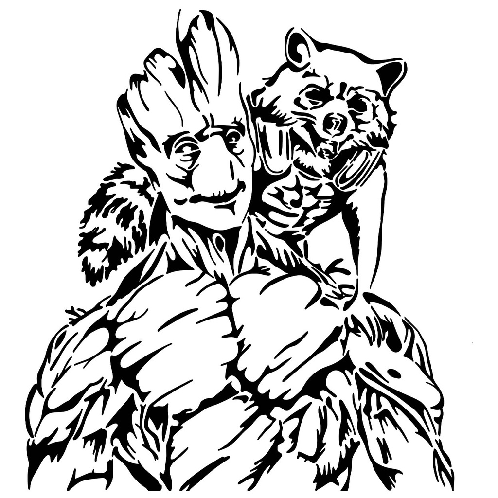 Rocket and Groot stencil 2