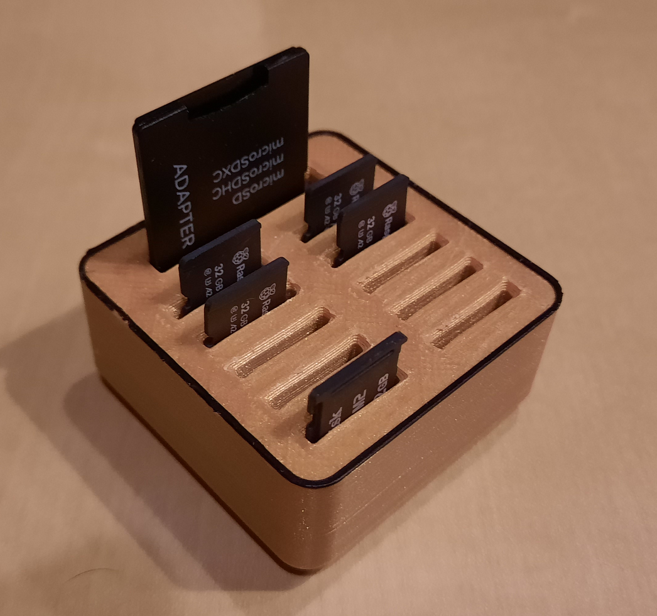 Gridfinity bin for micro SD cards and adapter