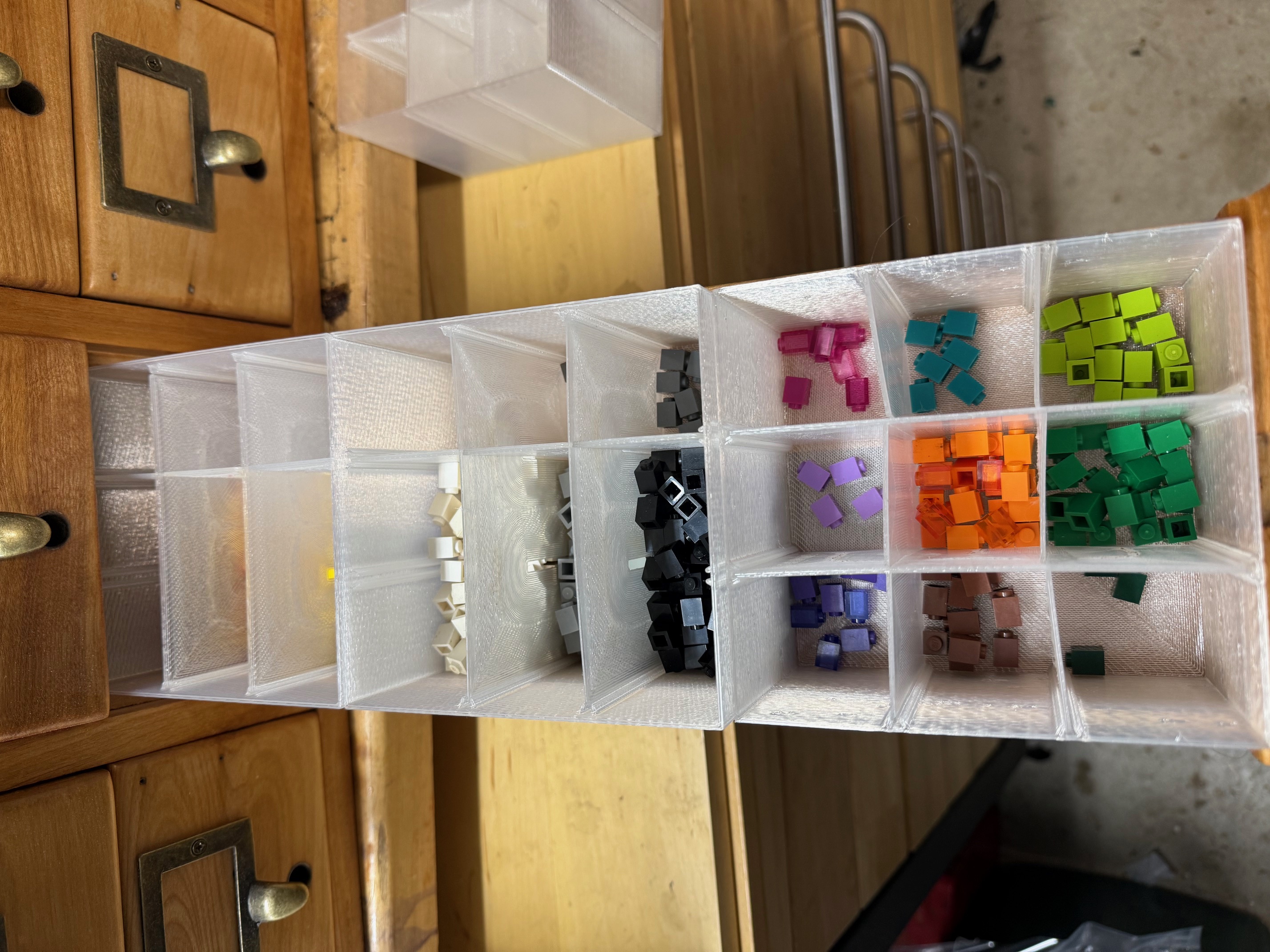 Storage box with removable dividers - sized for library card catalog drawers