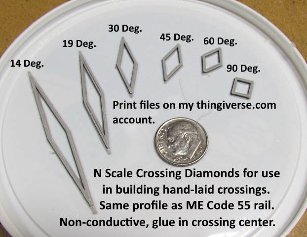 N Scale -- Print files for crossing center diamonds.