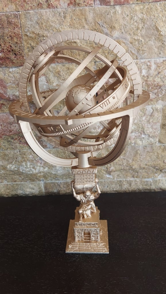 Armillary Sphere with Zodiac Ecliptic and Atlas Statue Base