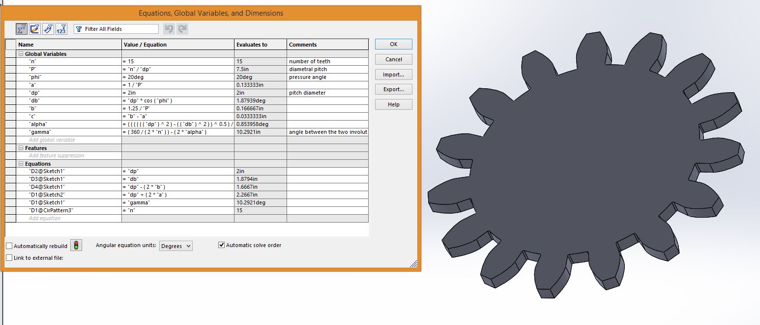 Solidworks Paramatrized Gears