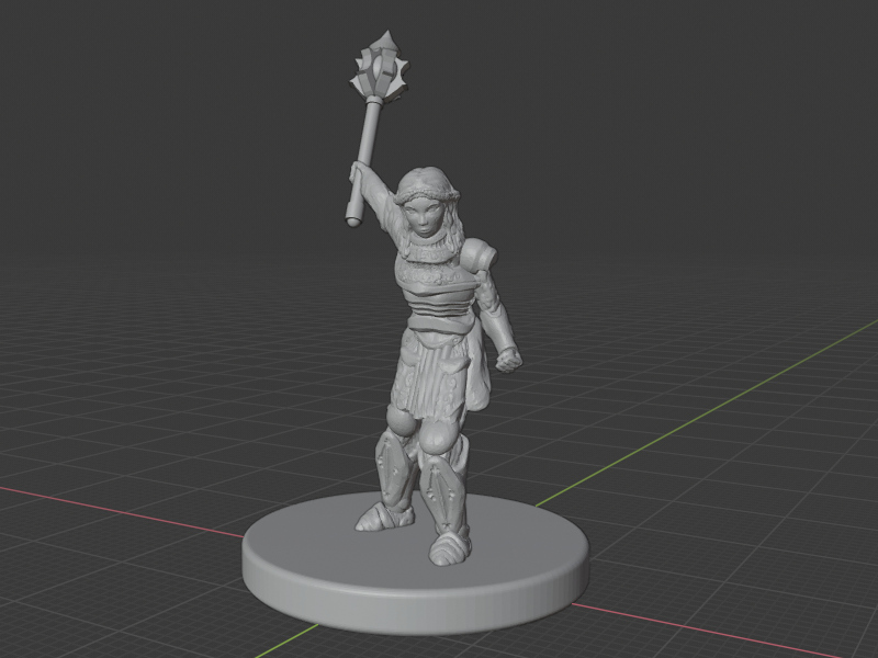 Female Paladin + Mace (can be printed separately or with miniature) (18mm Scale)