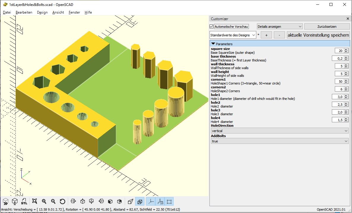 Customizeable Test: 1st Layer, Z-Offset, overextrusion, horizontal expansion, accuracy of holes and bolts