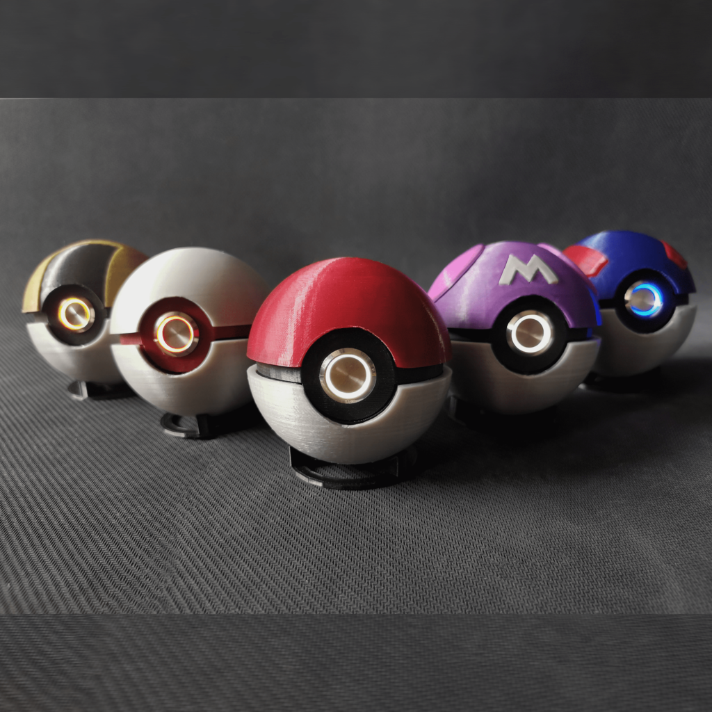 Pokeball with LED Button and Hidden Hinge - Various Models
