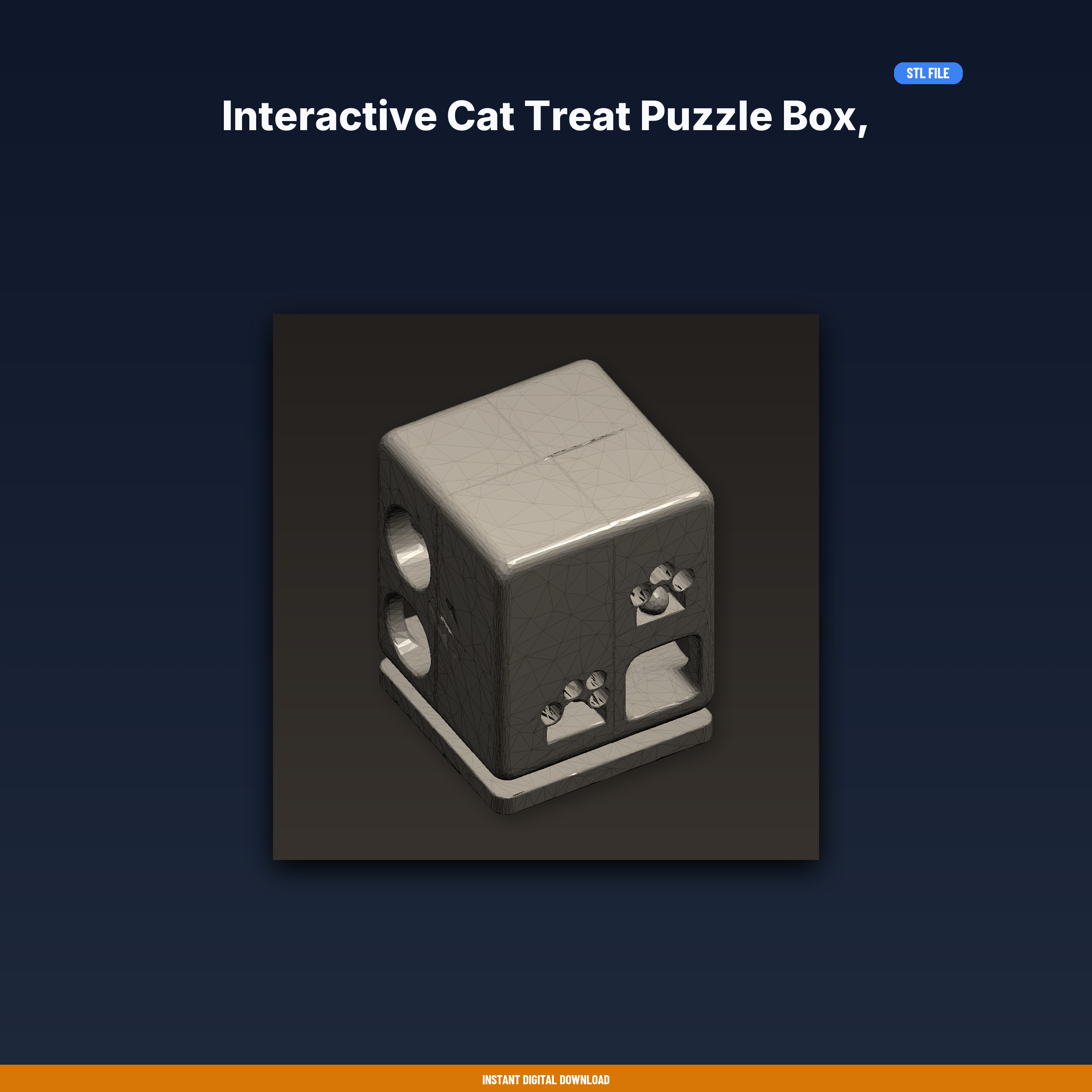 Interactive Cat Treat Puzzle Box, Sliding Compartments, Paw-Sized Holes, Mental Stimulation - STL File for 3D Printing