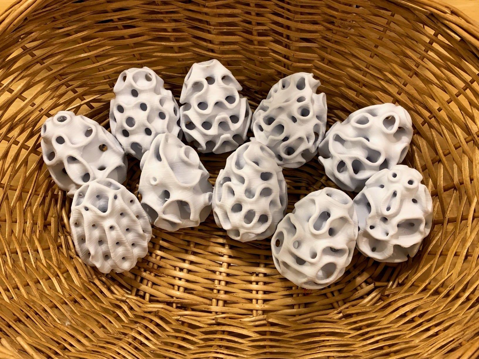 Ten Minimal Surface Eggs
