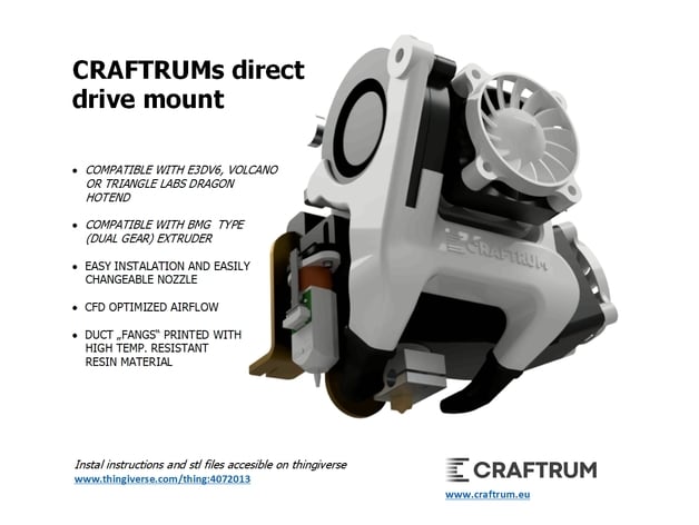 CRAFTRUMs Direct Drive with BMG extruder and E3Dv6 by holyfarrier