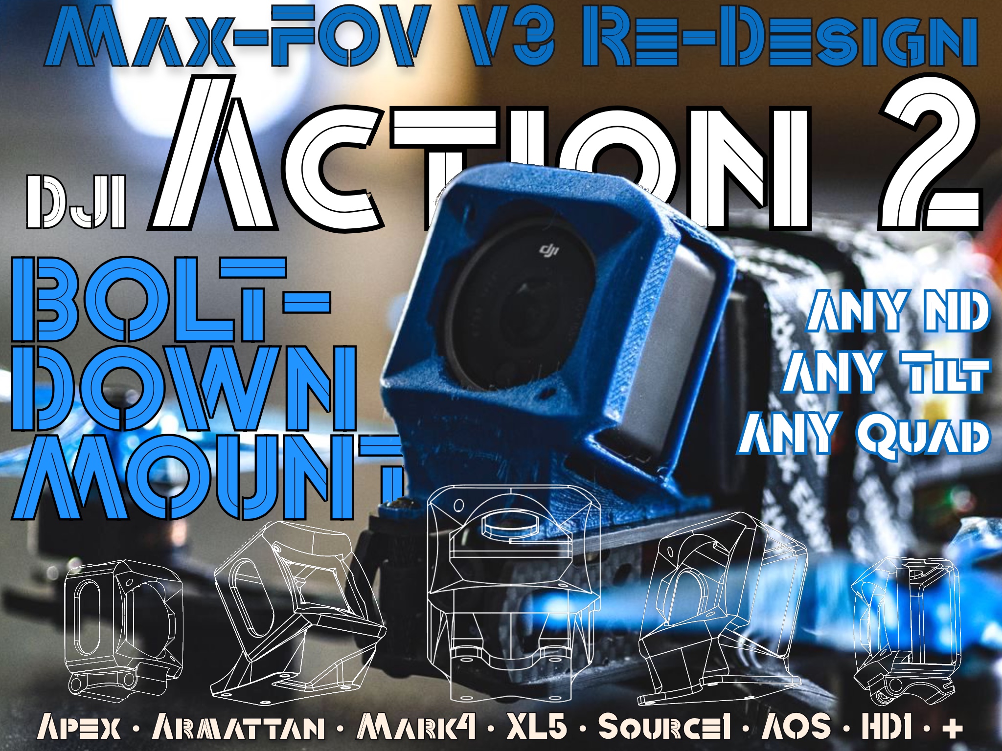 V3 Max FOV: DJI Action 2 TPU Quad Mounts: Any Drone, Any Tilt, Any ND