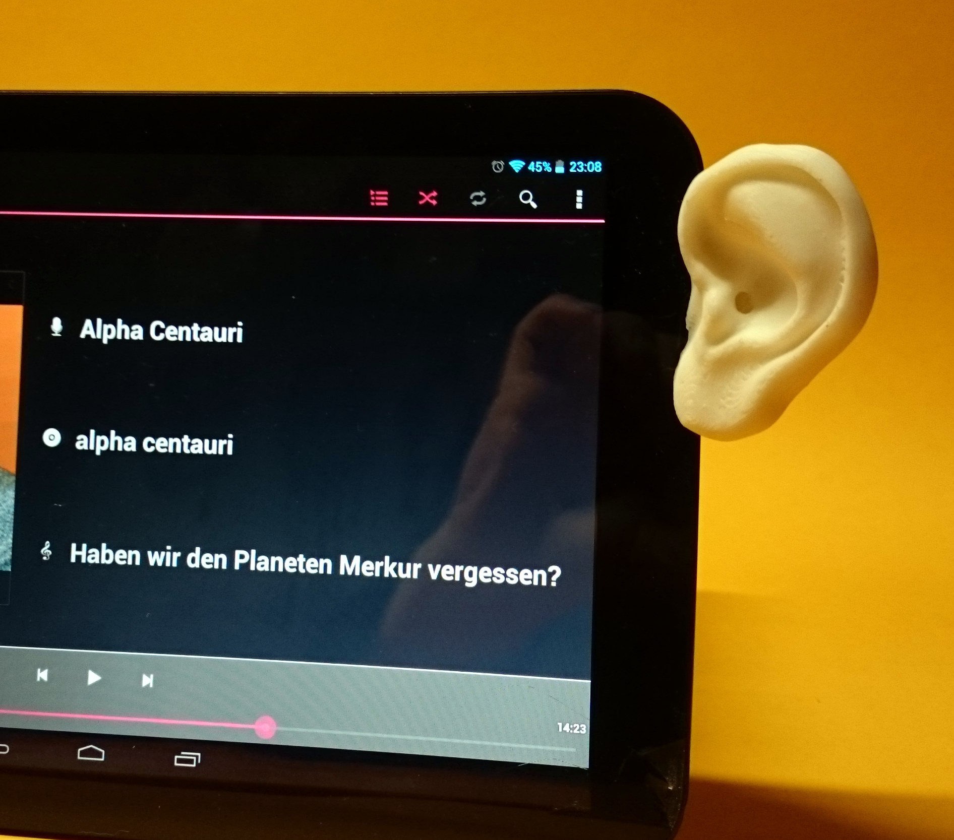 Sound deverting human ear for tablets