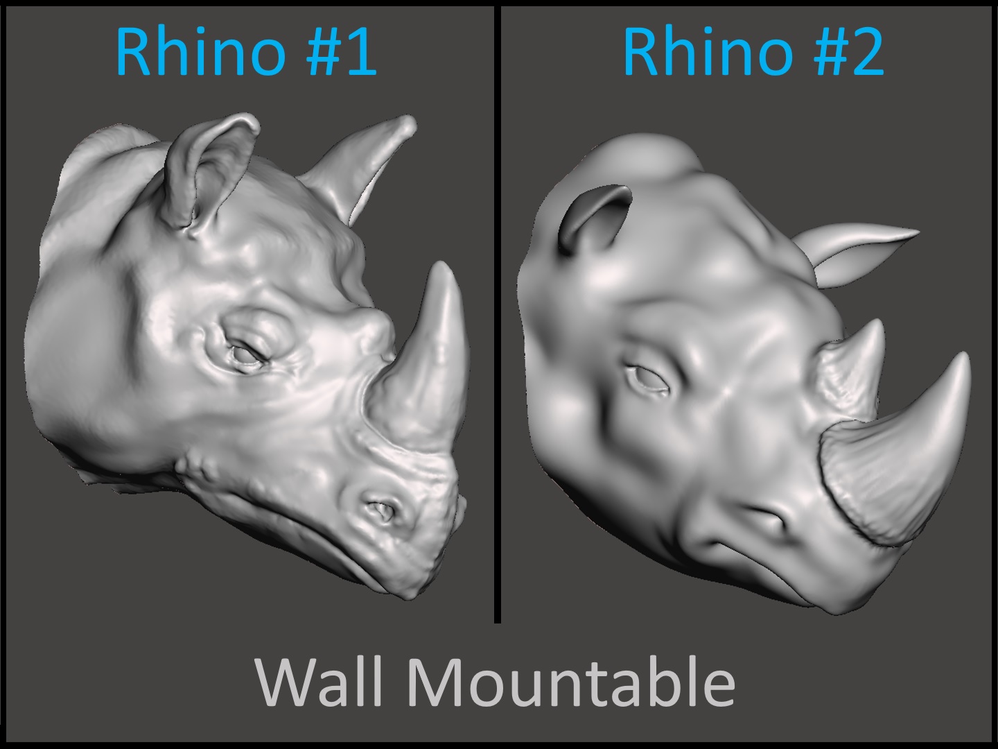 2 Rhino Heads For Wall (Large)