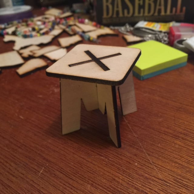 Tiny laser cut table (or maybe a stool) for a fairy garden