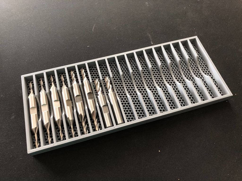 End mill tray 1x18 layout for 3/8 x 3-1/4 double-end