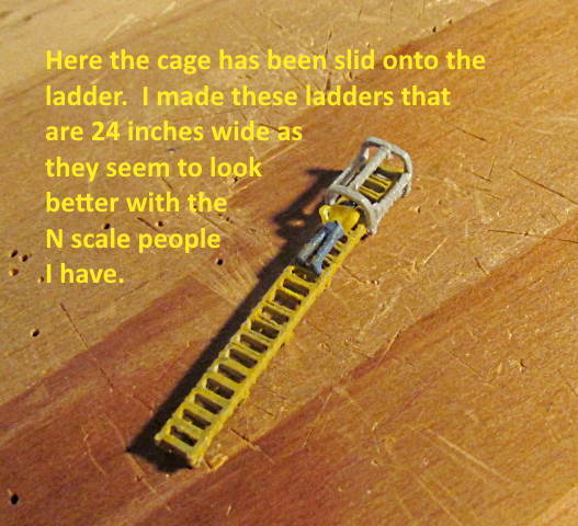 N Scale - 24 foot long ladder with standoffs on the back side for use on structures.