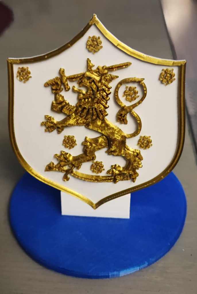 Finnish lion coat of arms on a table stand
