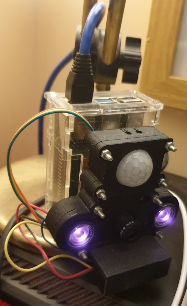 Raspberry pi case night vision motion sensor mount and PCB