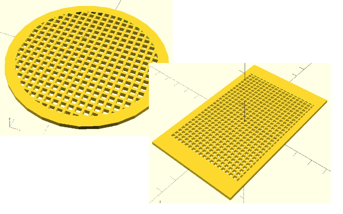 OpenSCAD parametric grid generator (round and rectangular)