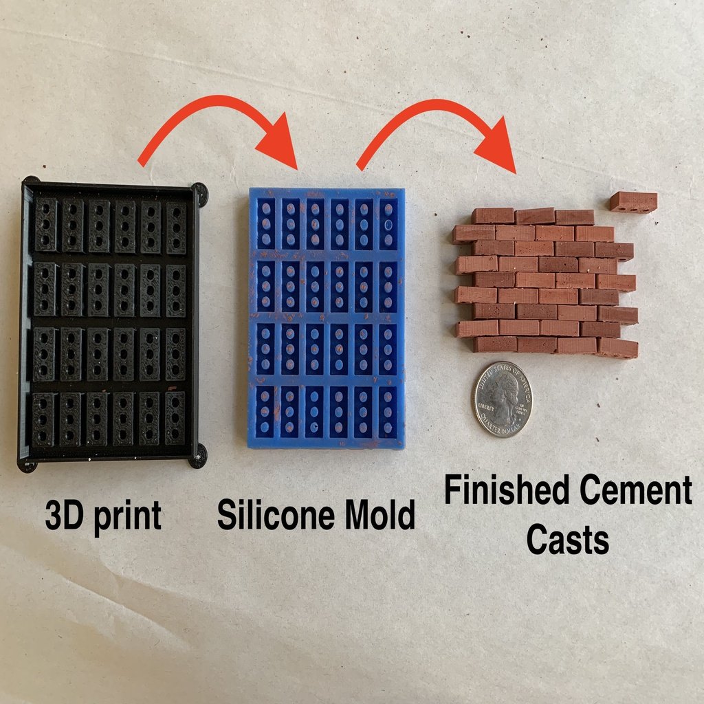 Miniature brick model for creating a silicone mold to cast resin or cement bricks
