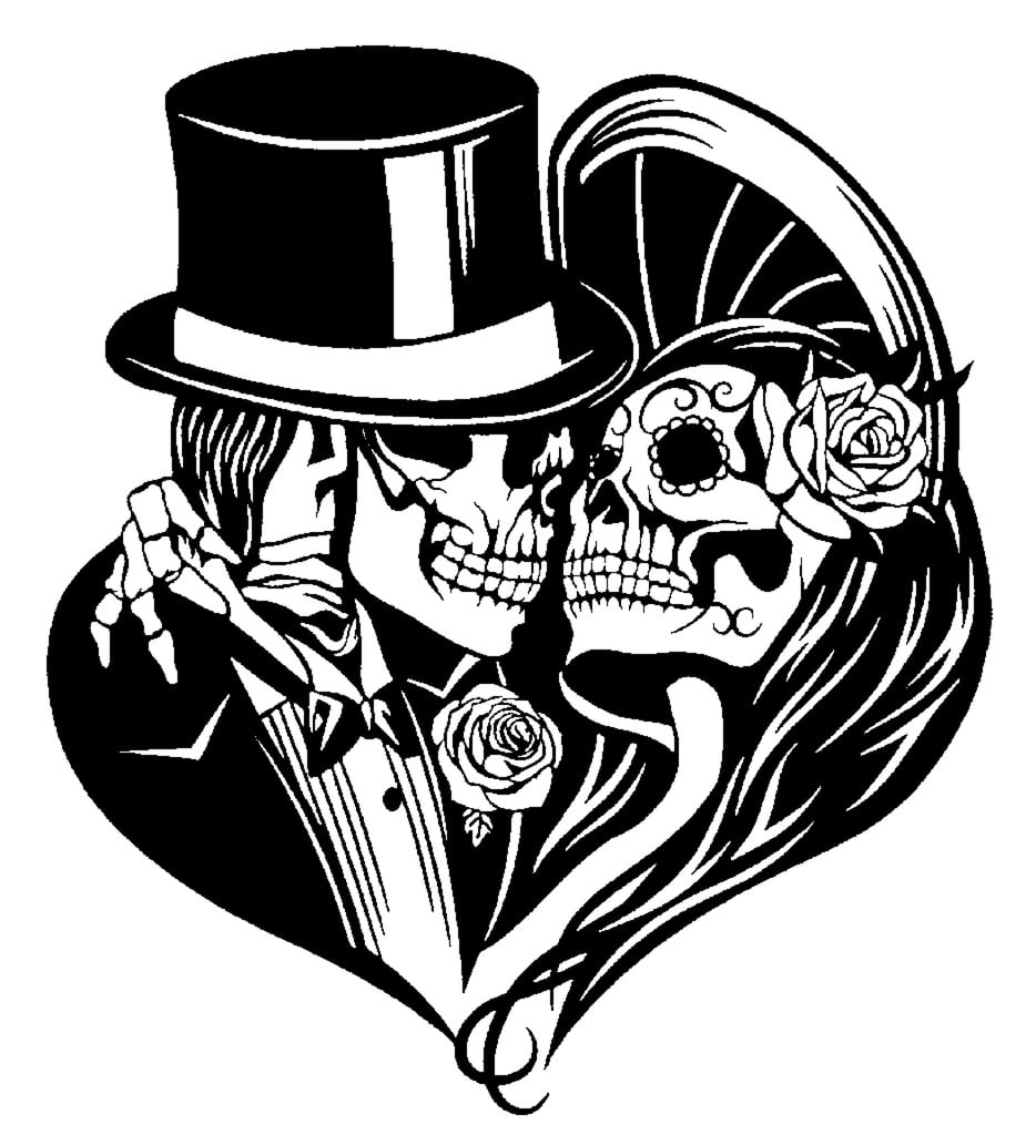2D Sugar Skull Couple stencil