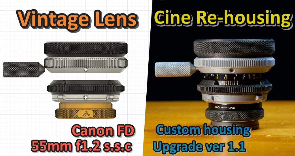 Upgrade - Canon FD 55mm f/1.2 S.S.C Re- housing(ver1.1) - Converting Vintage STILL Lens to "CINE"
