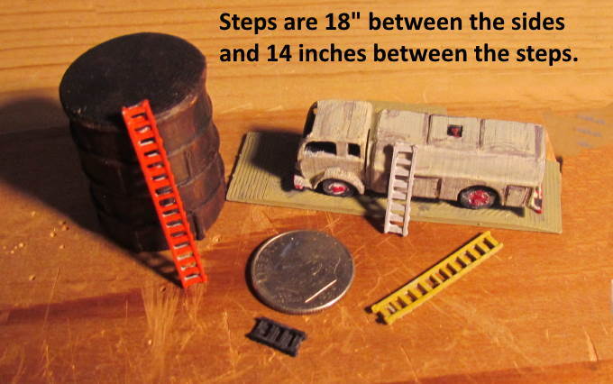 N Scale - Ladders in lengths from 4 feet to 18 feet tall.