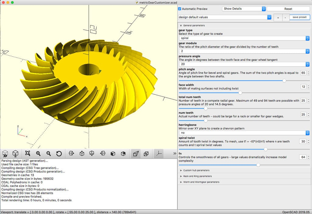 Gear Warehouse - parametric, involute gears of all types
