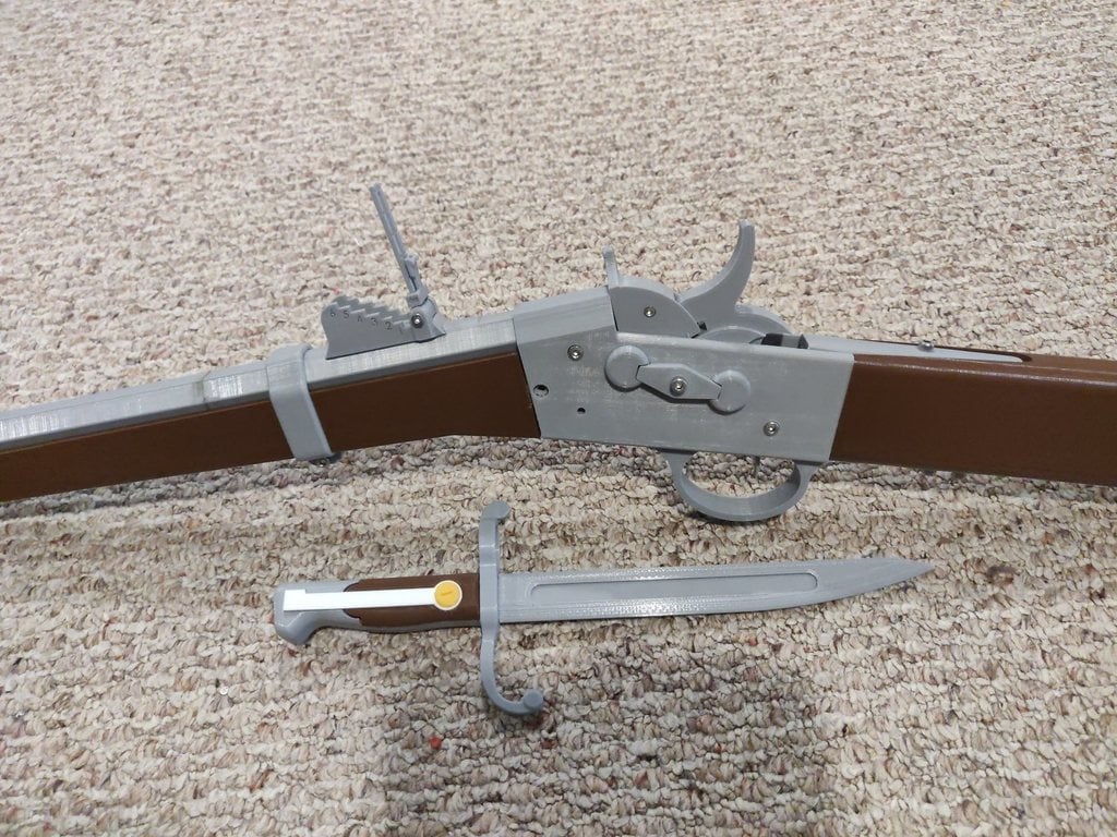 3D Printed Remington Rolling Block Rifle - Fully Functional Firing and Ejection Mechanisms, with Latching Bayonet