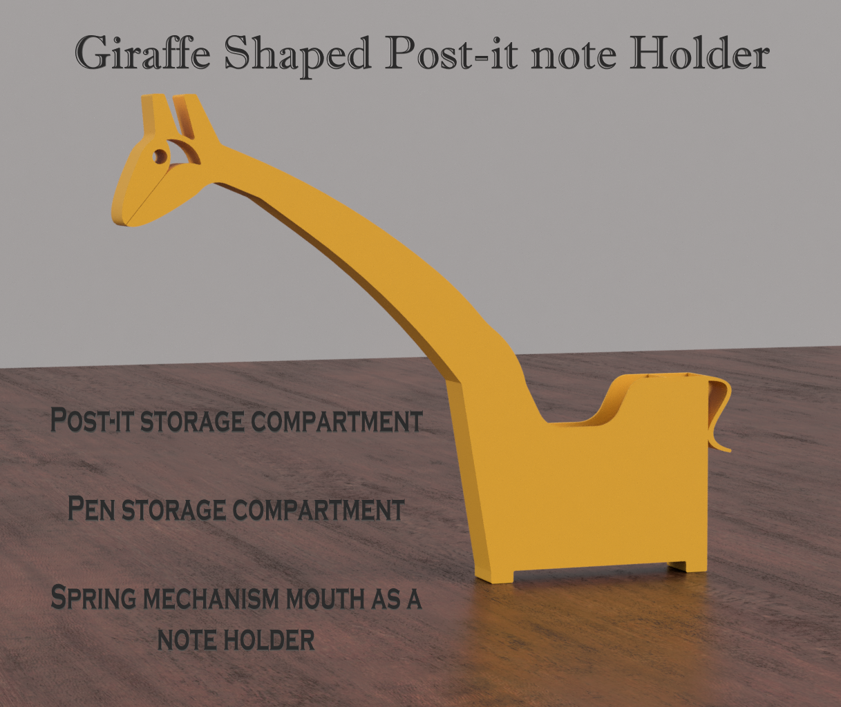 Giraffe-shaped post-it storage with spring mouth holder