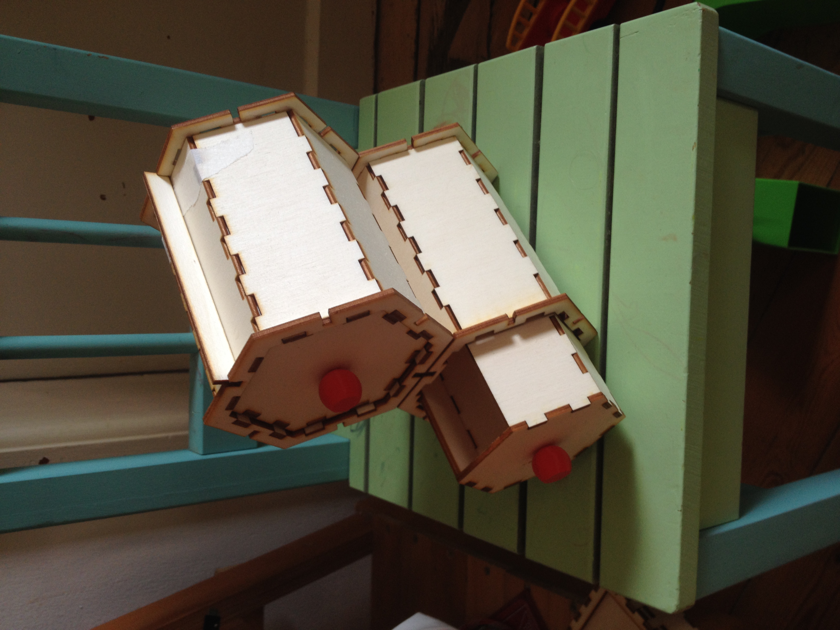 laser cut hex drawers (stackable ;))