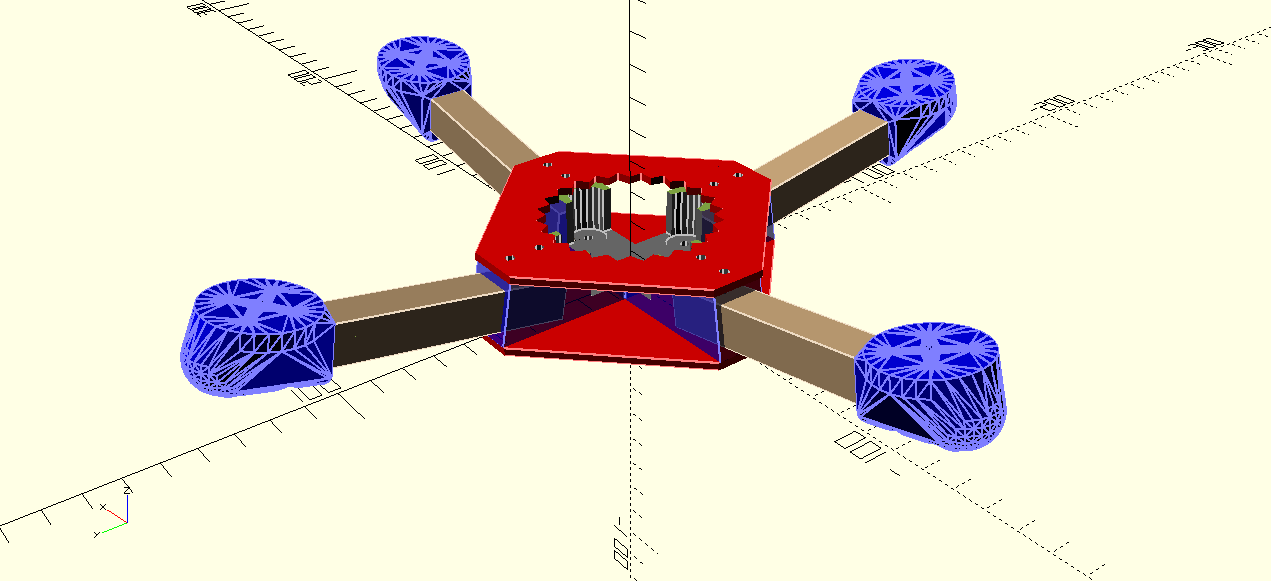 Mostly Parameterized OpenSCAD mini quad with angled arms