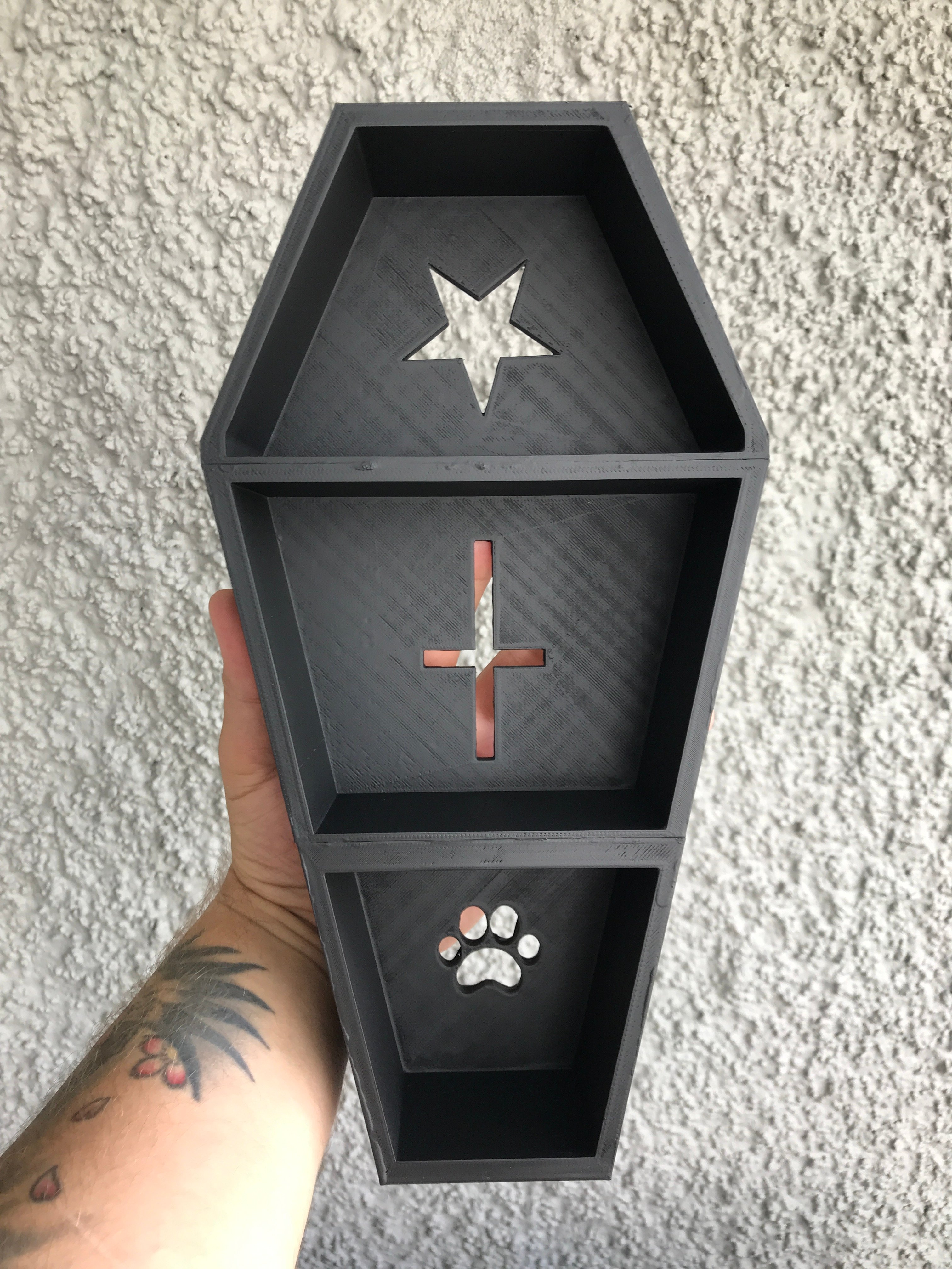 Coffin shelf for jewelry, makeup etc