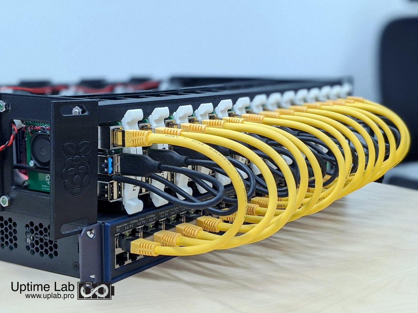 Raspberry Pi 4 2U rack-mount Mark II for 12 Raspberry with 12 Samsung T5
