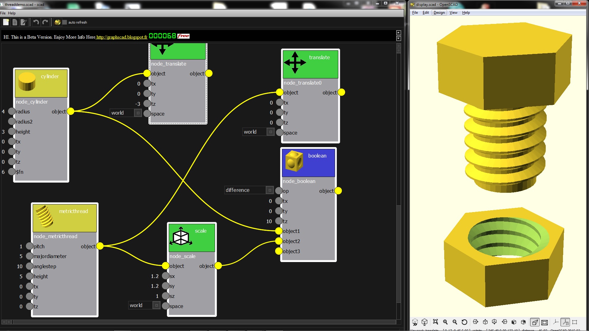 Thread implemented in Graphscad