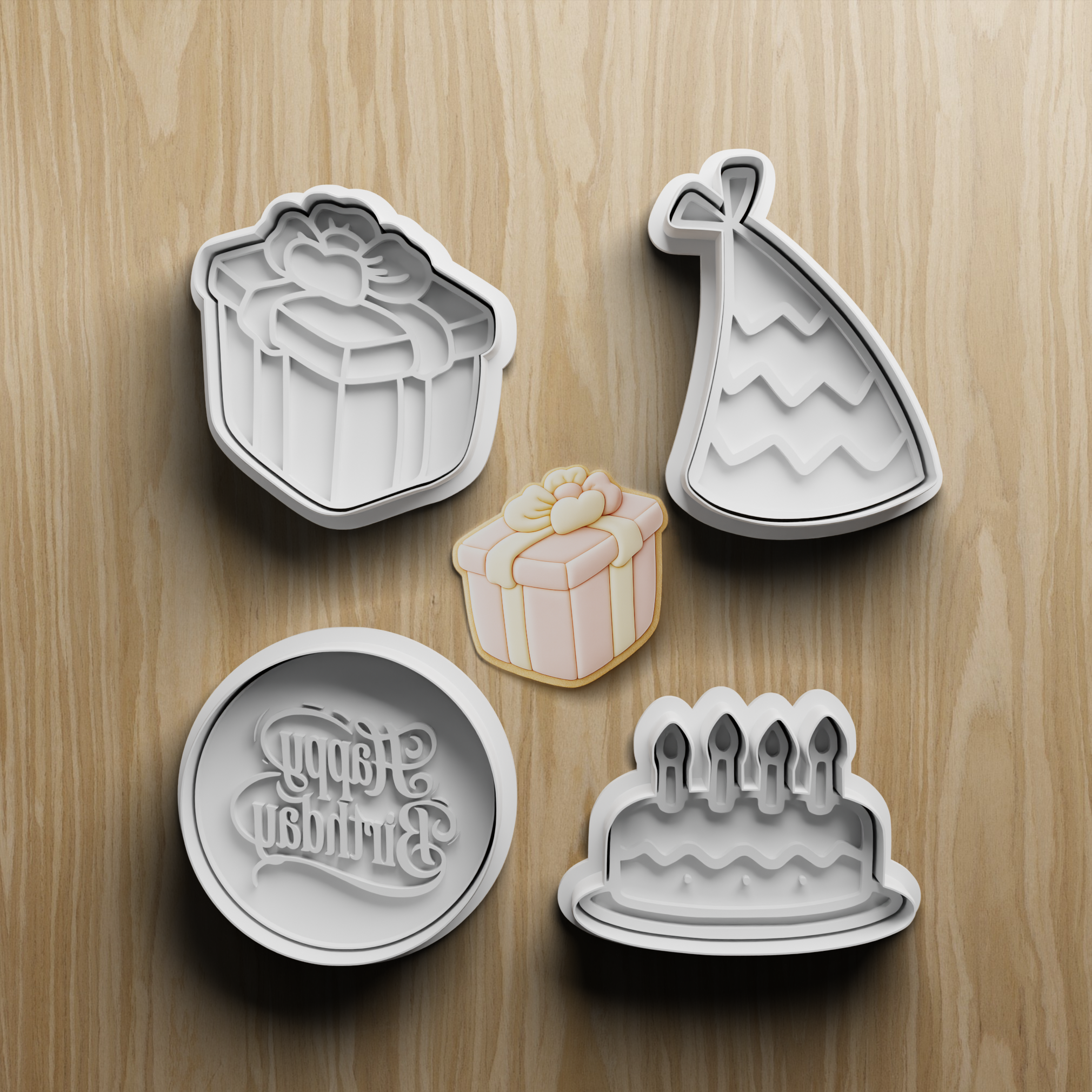Birthday Cookie Cutter STL Bundle | Gift Cake Party Hat Fondant Cutter Set | 3D Printable