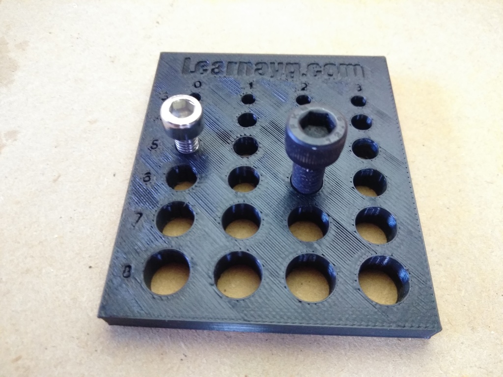 Hole Tolerance Gauge For Designing 3D Prints With Screws and Eccentric Nuts M3, M4, M5, M6, M7, M8