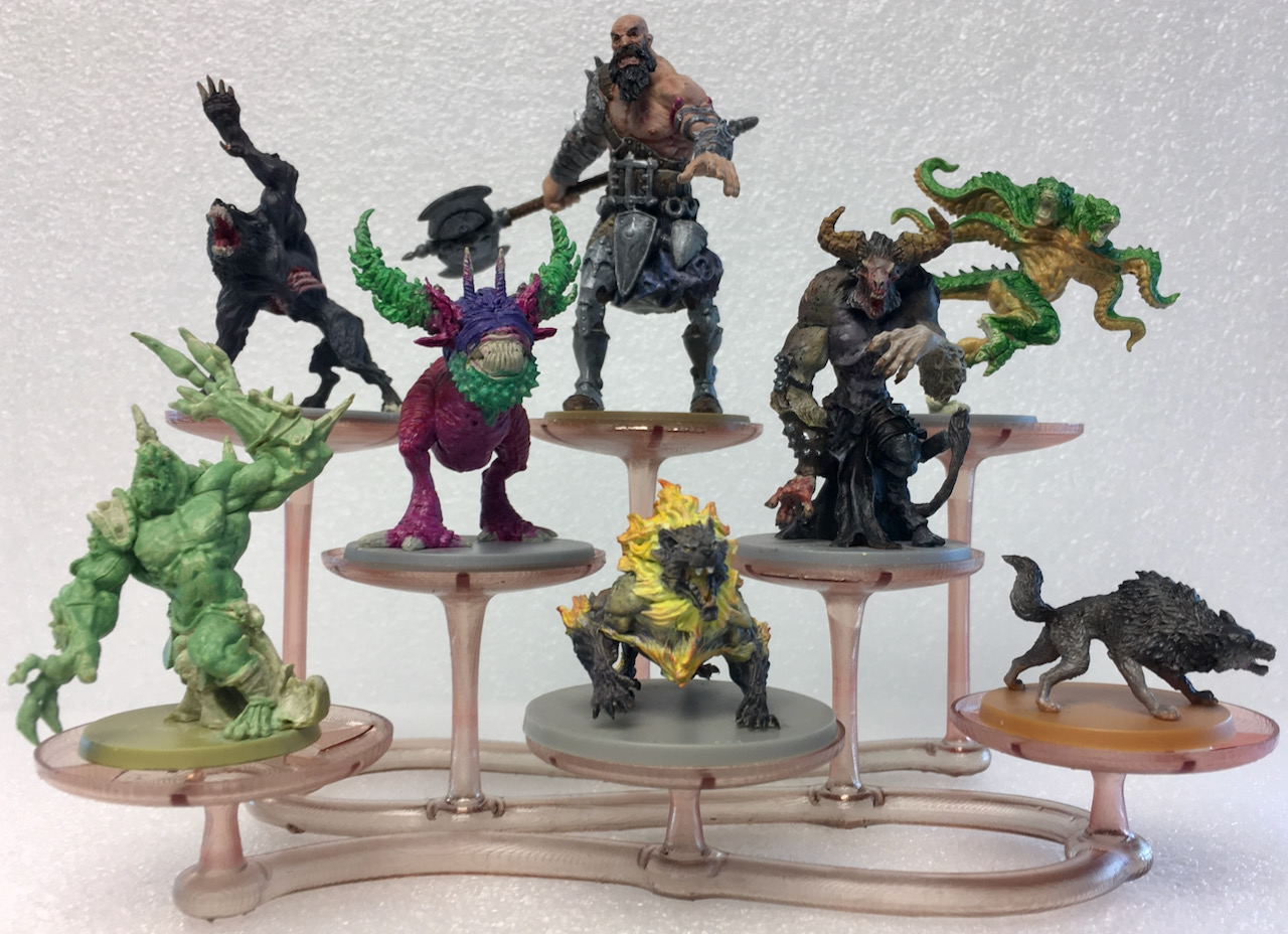 8-platform stemware-style 48mm figure display stand with serpentine base