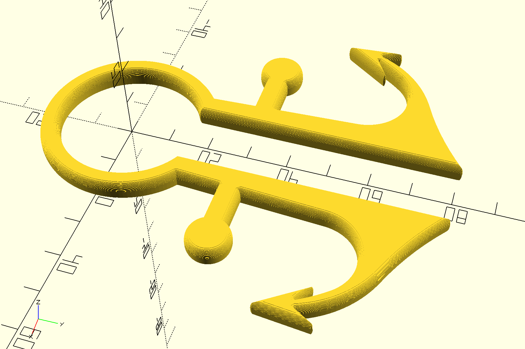 Anchor Shower Curtain Hook, Rounded, with OpenSCAD source