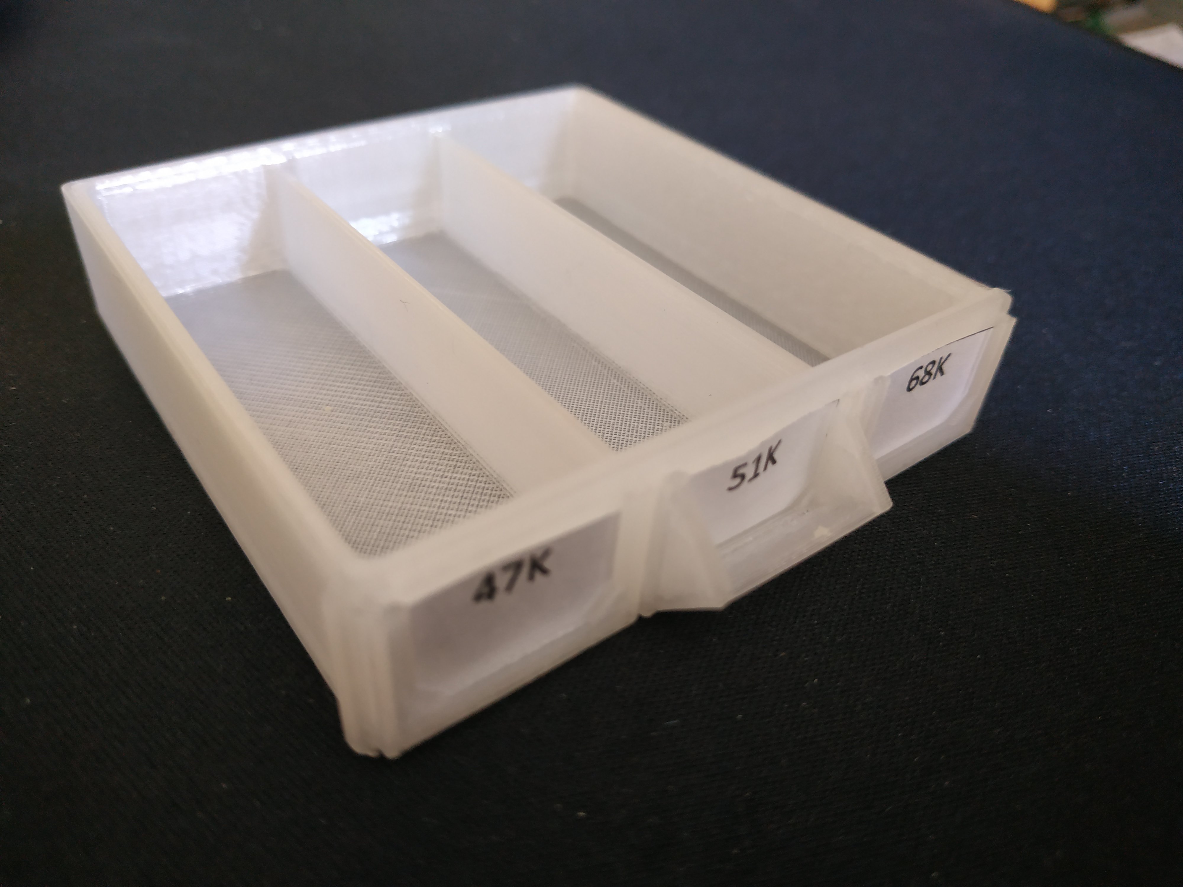 Resistor Storage Drawer - Three Compartments, Three Labels Version
