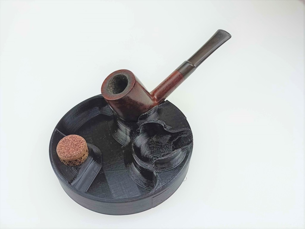 Smoking pipe holder with ashtray and cork to knock out